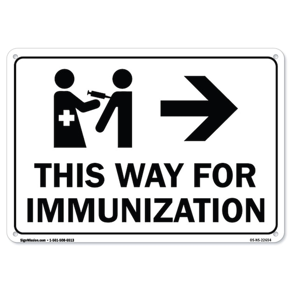 Public Safety, 18" Height, Rigid Plastic, 24" x 18", This Way for Immunization Right Arrow